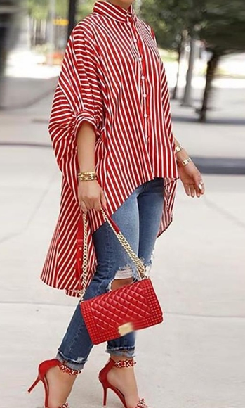 Striped Batwing sleeve Dip Hem Top - Picture 4 of 8